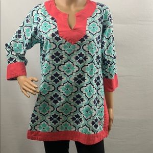 Simply southern aqua pink tunic beach blouse